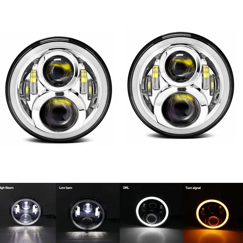 Chrome 2X7 дюймов круглый светодиодный прожектор для Jeep Wrangler JK TJ LJ lada niva 4x4 suzuki samurai Hummer H1 H2 - Цвет: Chrome
