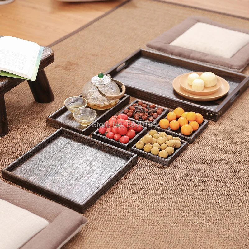 7-Piece Set Antique Wood Serving Tea / Coffee Tray Solid Chinese Traditional Style Pallet for Nut Cookie and Fruit | Дом и сад