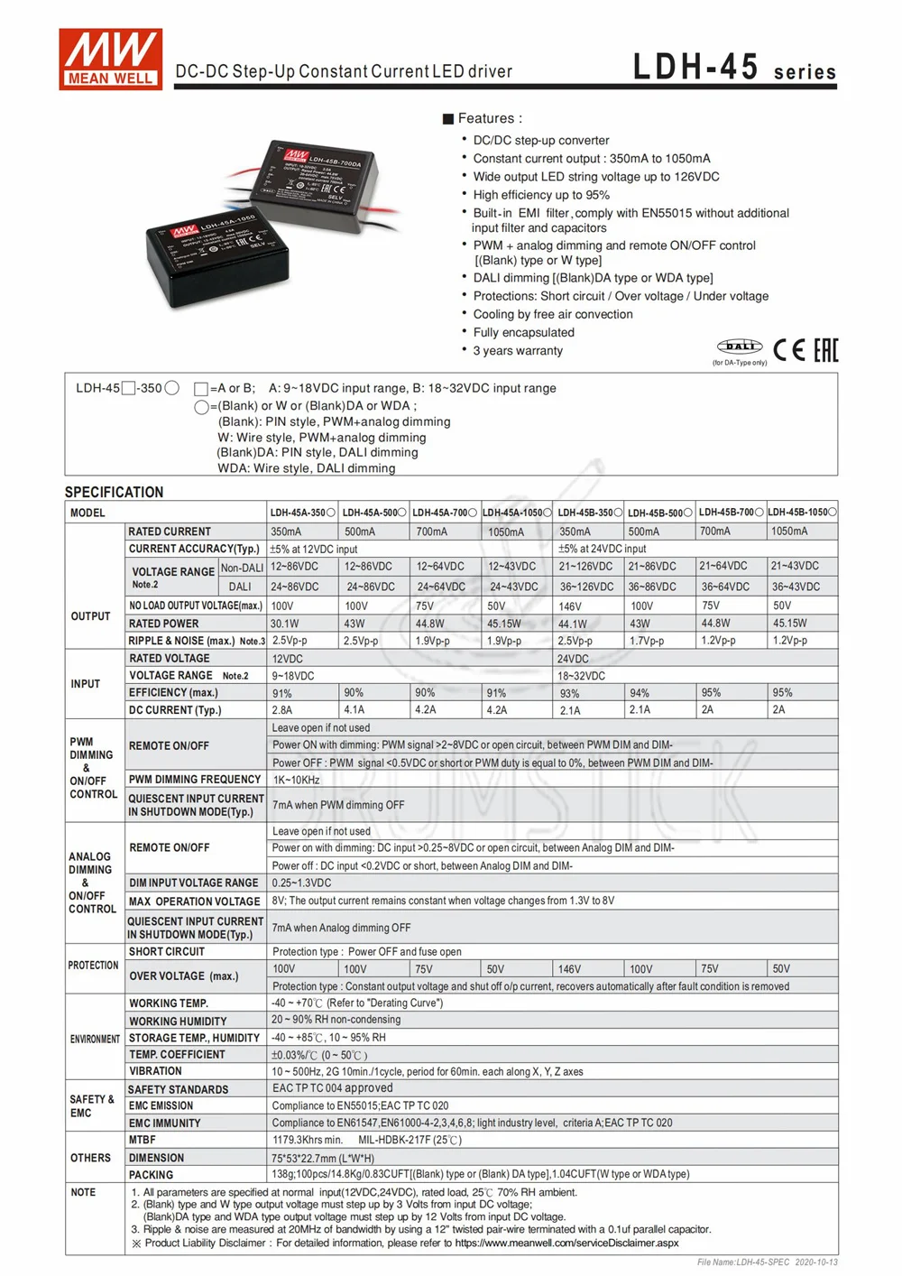 Бренд MEAN WELL представляет LDH-45A-350W 12 ~ 86VDC 350mA meanwell LDH-45A 30 1 W DC-DC светодиодный драйвер