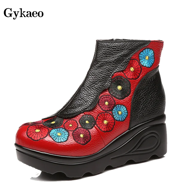 Женские ботильоны из натуральной кожи на высоком каблуке Gykaeo винтажные ручной