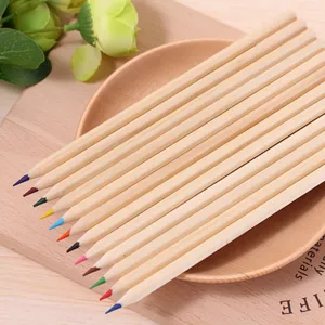 48PCS Wood-colored Barreled Colored Lead Children's Painting Graffiti Green Solid Color Colored Pencil Hexagonal Rod 12 Colors