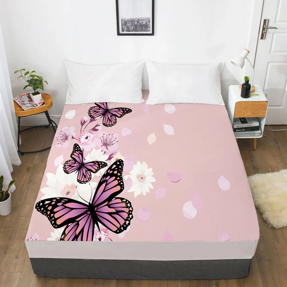 

Elastic fitted sheet bed sheet With An Elastic Band 150x200/180/200/160x200 Mattress Cover Bed cover 1pc Butterfly Pink