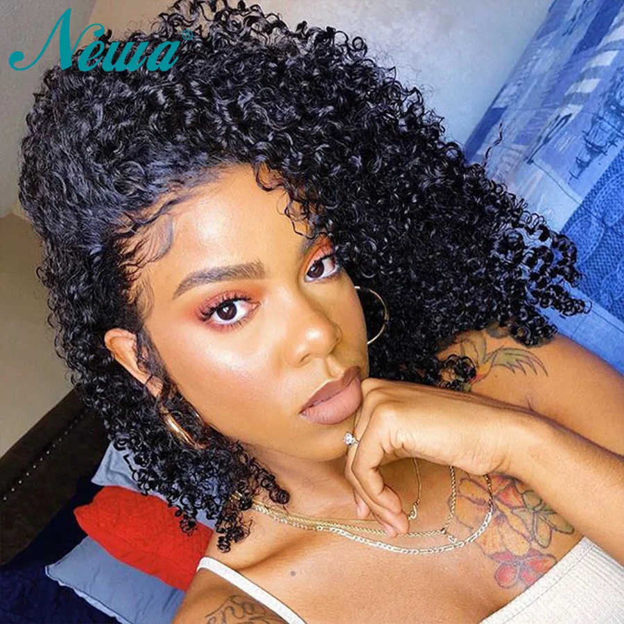Newa Hair 13x6 Curly Lace Front Human Hair Wigs: Pre-Plucked Bob Brazilian Remy Closure Wig image 4