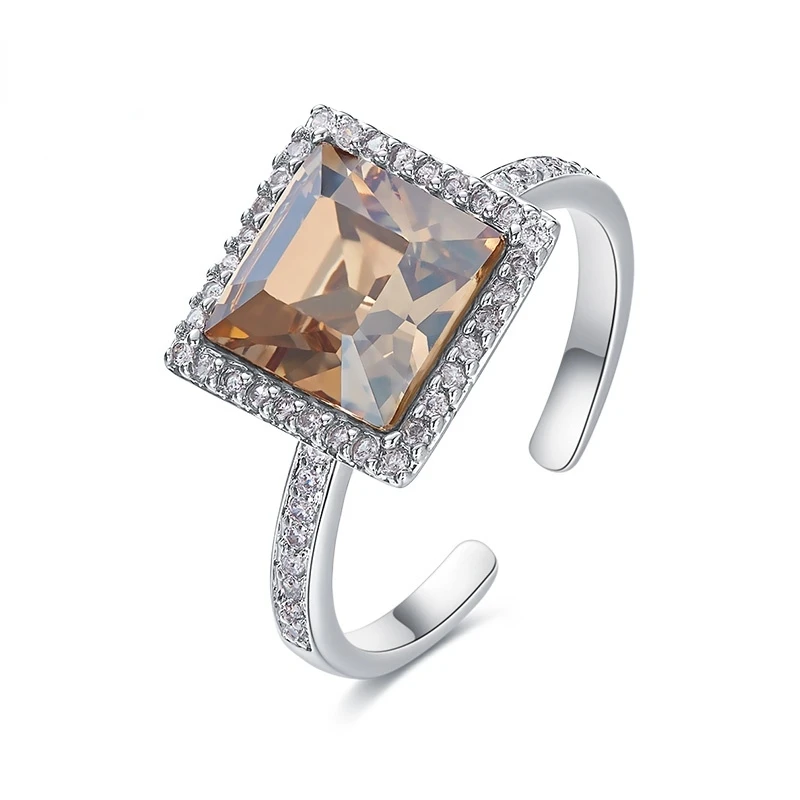 

Серебристое квадратное украшенное кристаллами регулируемое кольцо JiuHao для женщин Свадебная фотография