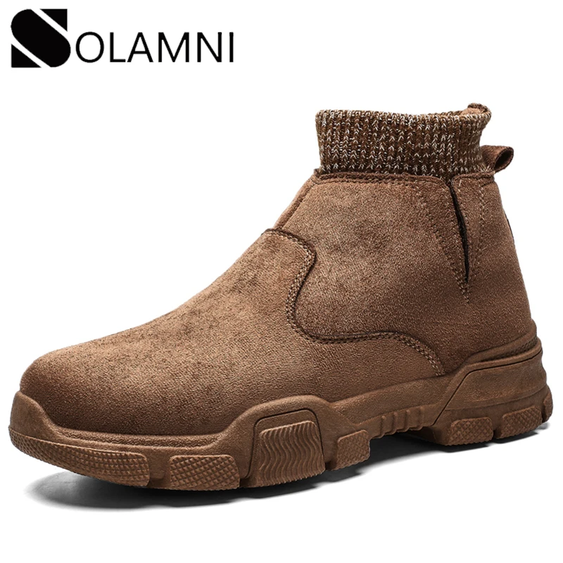 Мужские ботильоны в стиле ретро замшевые ботинки на нескользящей платформе