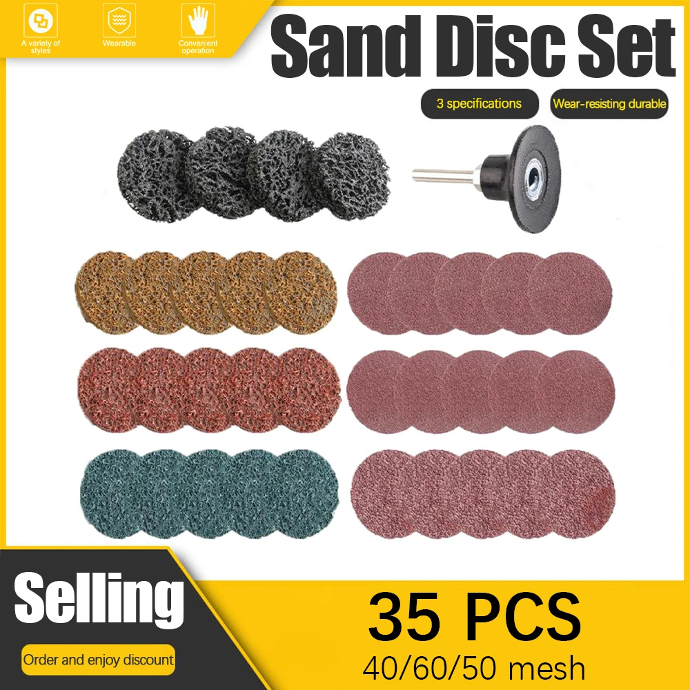 

35 PCS 2 Inch Roll Lock Surface Conditioning Sanding Disc with 1/4 Inch Shank Disc Holder for Sanding Finishing Polishing