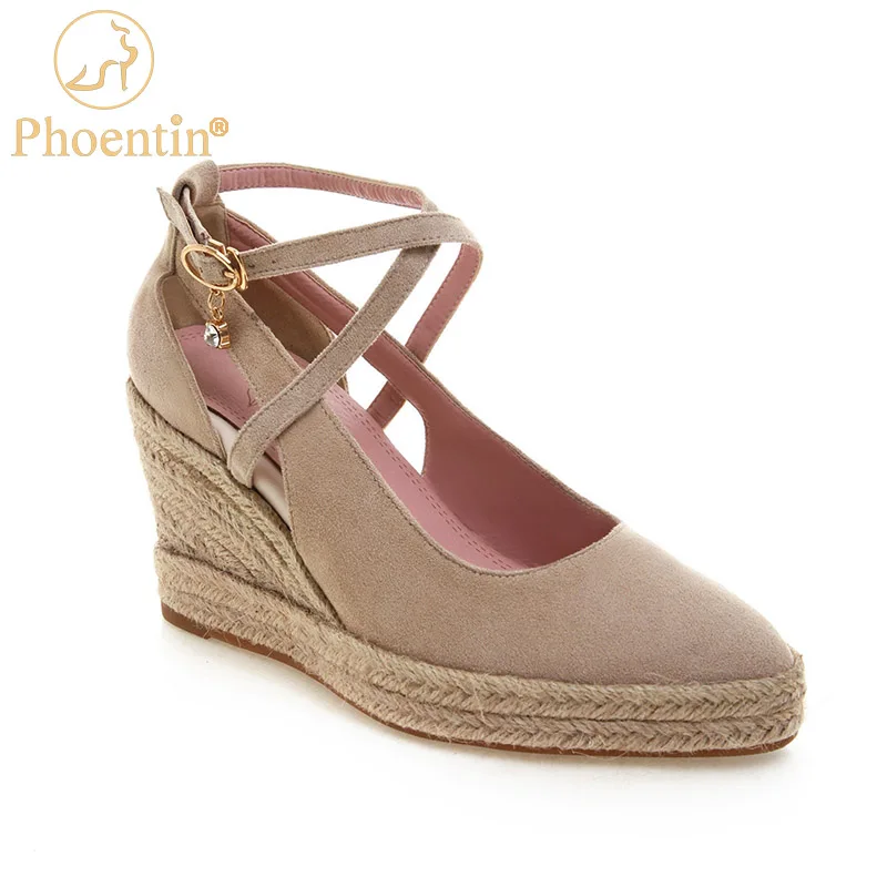 Женские туфли на танкетке Phoentin бежевые лодочки платформе с острым носком и