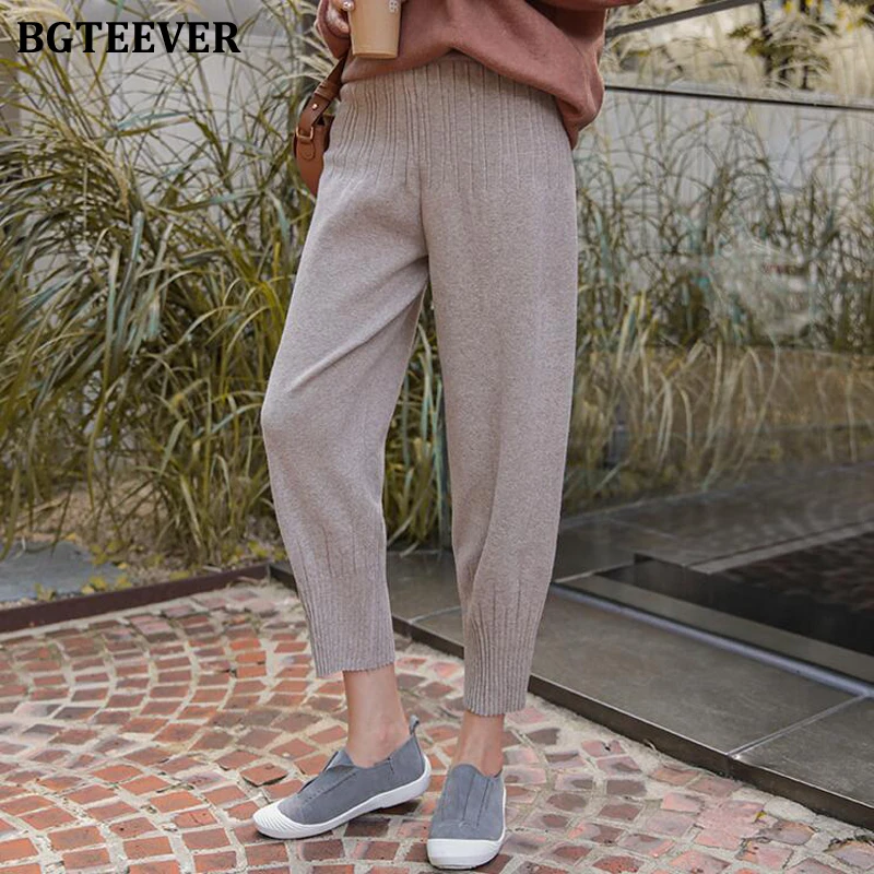 BGTEEVER зимний толстый женский свитер брюки полосатые вязаные высокая талия