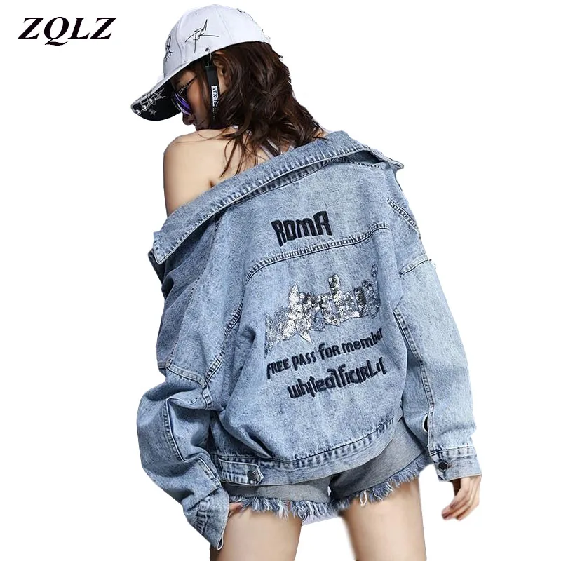

Женская джинсовая куртка ZQLZ, свободная однобортная куртка в стиле хип-хоп, с вышивкой и надписью, короткая, весна 2020