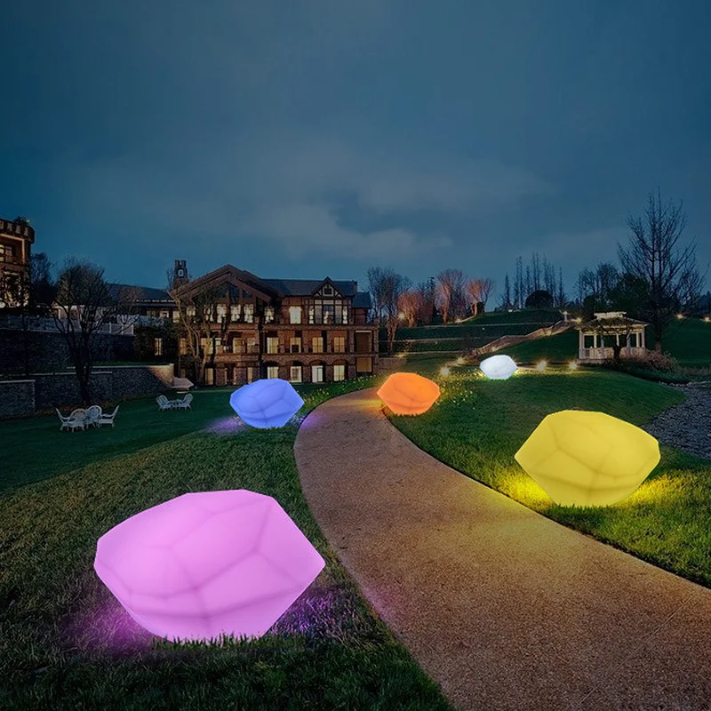Coreless Cobblestone LED Glow Garden Floor Stone Lamp Remot Lighting 16 Color Landscape Lawn USB Chargeable Flashing Shpere