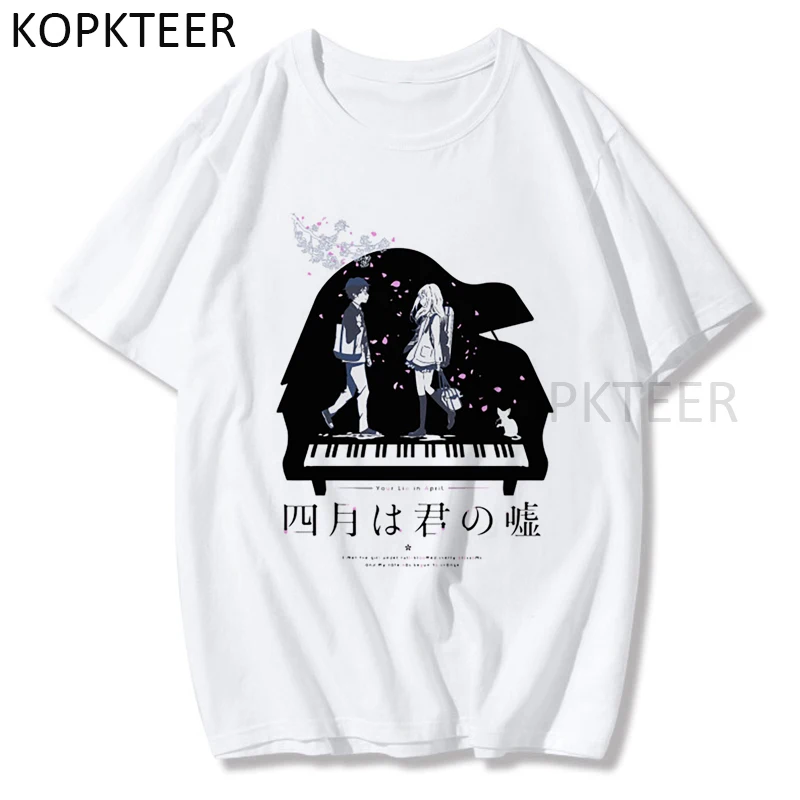 

Kaori Kousei аниме мультфильм футболки Harajuku футболки для мужчин женщин Ullzang Повседневный Графический принт футболка модный смешной хлопок Топ Фу...