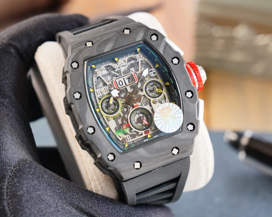 

Luxury Brand New Mens Automatic Mechanical Self-winding Flyback RM11-03 Watch Sport Carbon Fiber Black Red Orange Rubber Watches