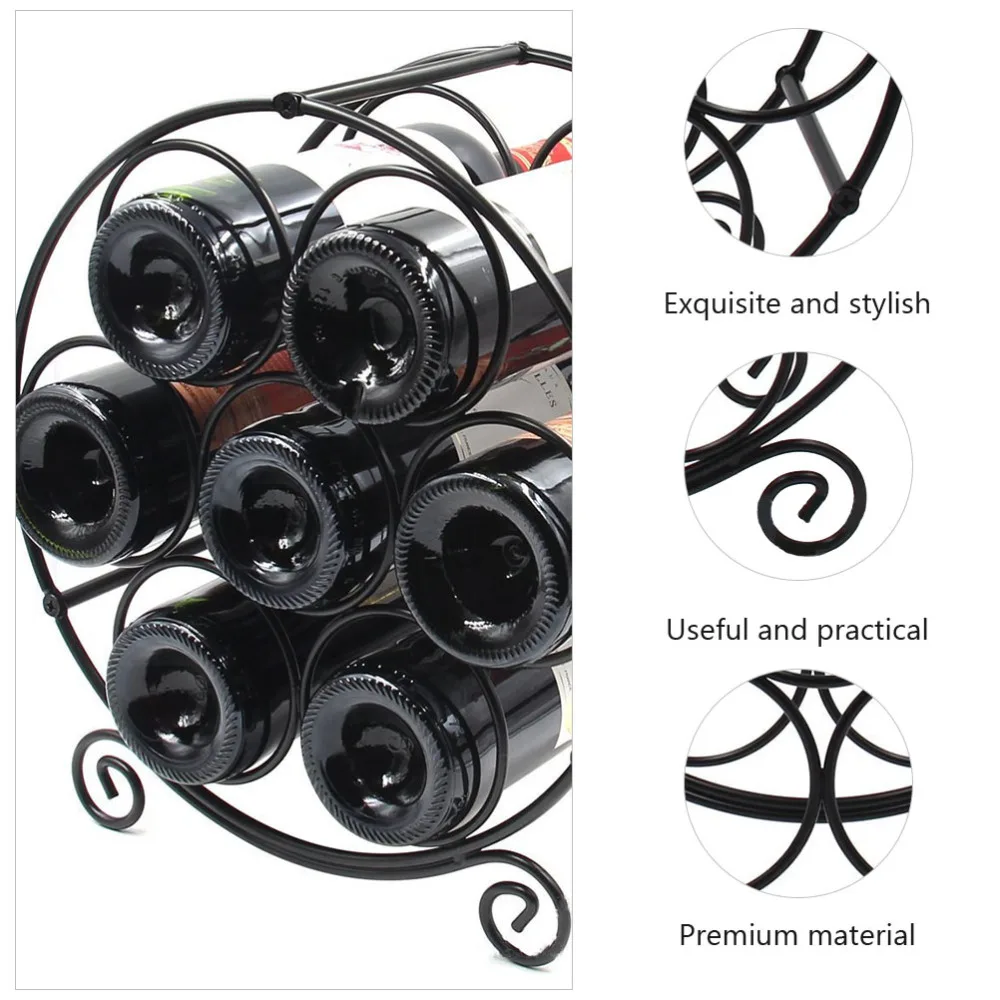 

1pc Iron Art Bottle Stand Iron Household Rack Display Rack (Black)