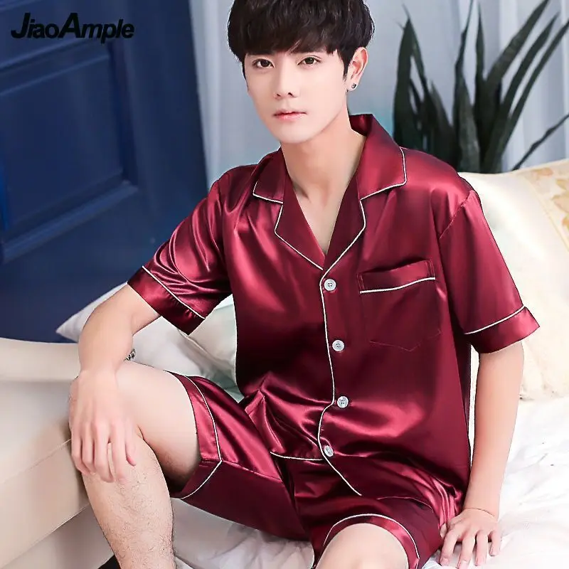 Pajamas Men Summer Ice Silk Thin Short-Sleeved Shorts Pijamas Two-Piece 2022 New Thin Loose Nightie Sleepwear Home Clothes