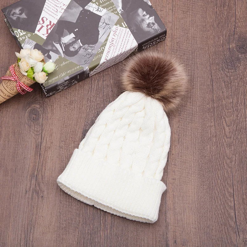 Вязаный искусственный помпон из меха енота для шапки женские зимние теплые