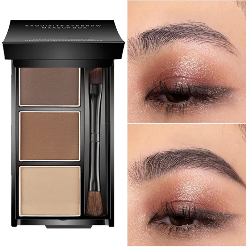 

3 Colors Waterproof Eyebrow Powder Makeup Pallete Natural Long Lasting Eyebrow Enhancer Tint Cosmetic Bursh Mirrior Beauty Kit