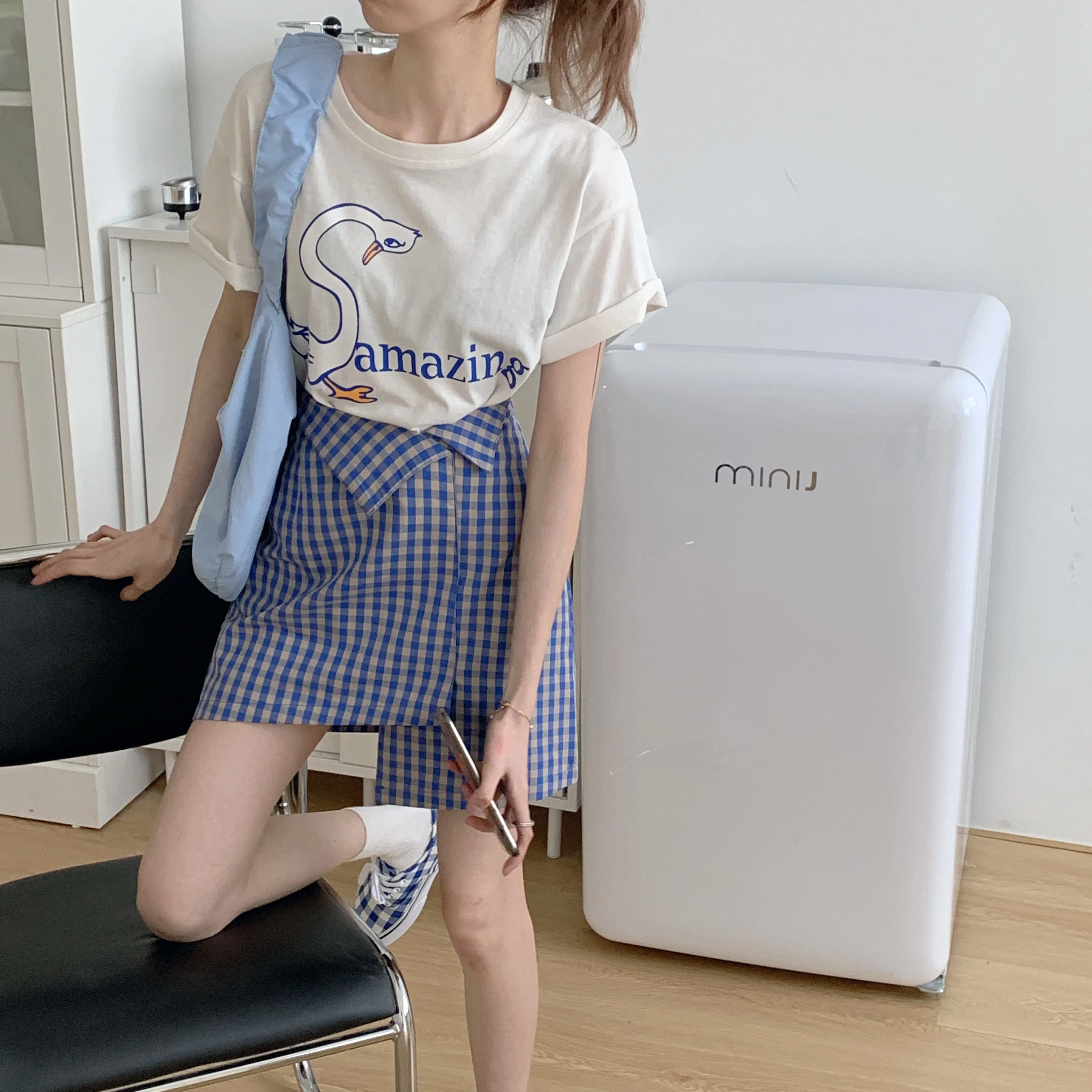 

All-match 2020 Summer New High-waisted High-temperament Fashion Irregular Plaid Skirt Fashionable Young-age Casual Skirt Fashion