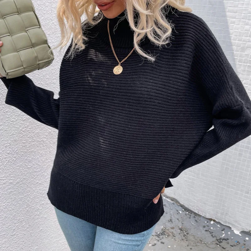 Женский Теплый свитер с высоким воротником Свободный пуловер Боковым Разрезом и