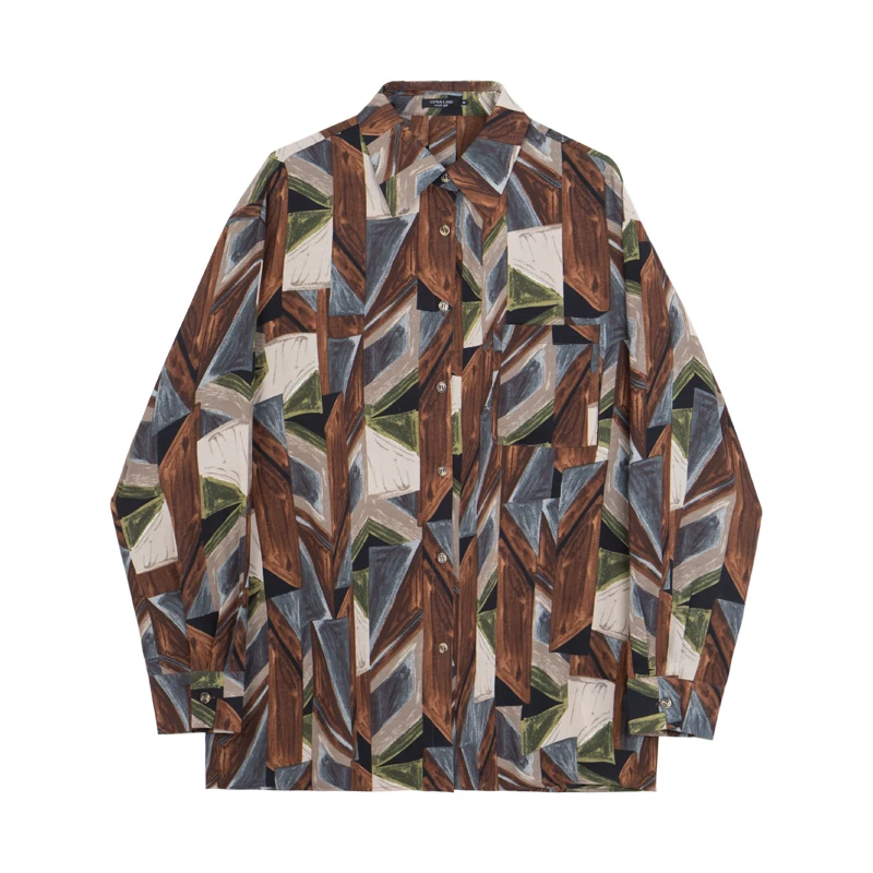 

Korean Style Hip-Hop Fashion Oil Painting Print Plus Size Loose Long Sleeve Kpop Couple Oversized Shirt Hawaiian Top Men