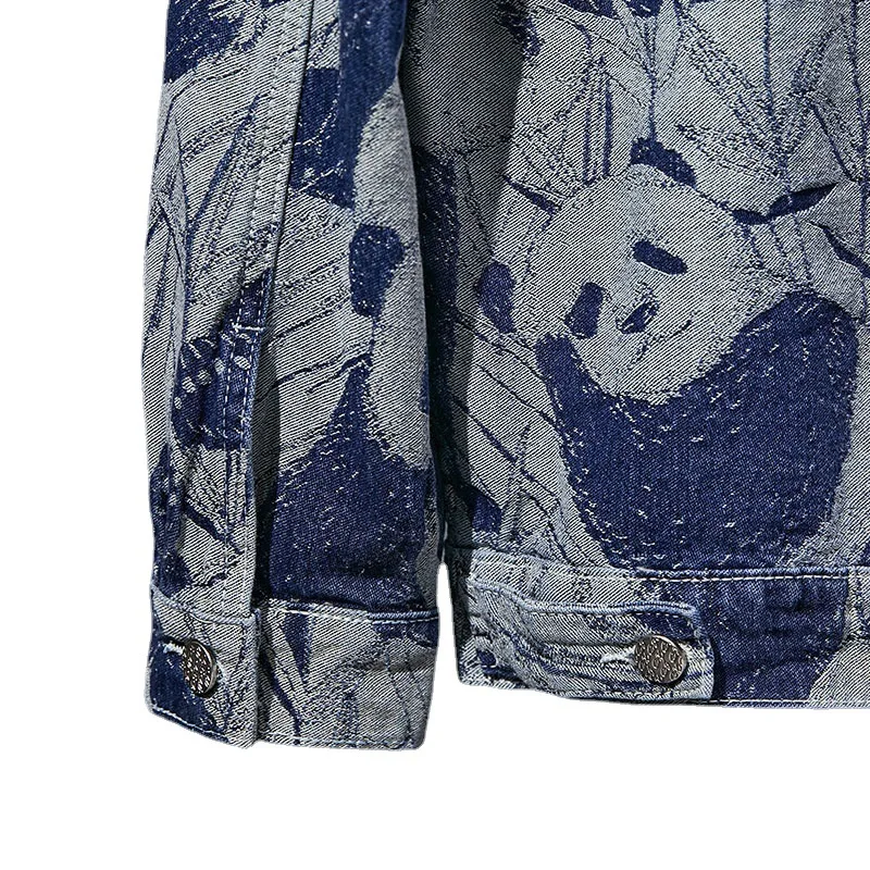 Мужская джинсовая куртка с принтом панды Повседневная Свободная длинными