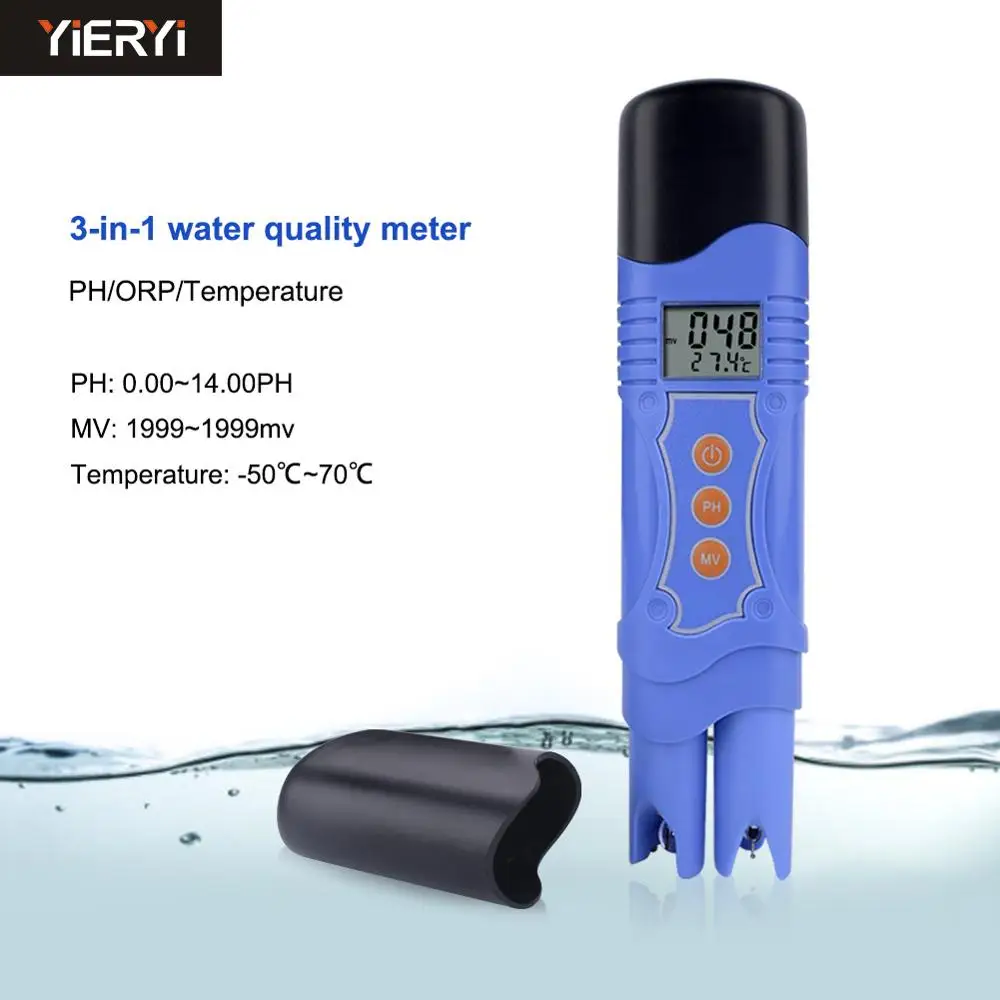 

Yieryi Высокоточный PH-099 водонепроницаемый Ph ORP температура 0-14,00/1999mV/-50 ~ 70C 3 в 1 метр ATC тестер снижение окисления
