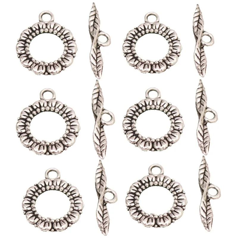 6 комплектов античных тибетских серебряных цветов листьев отверстий крючки для