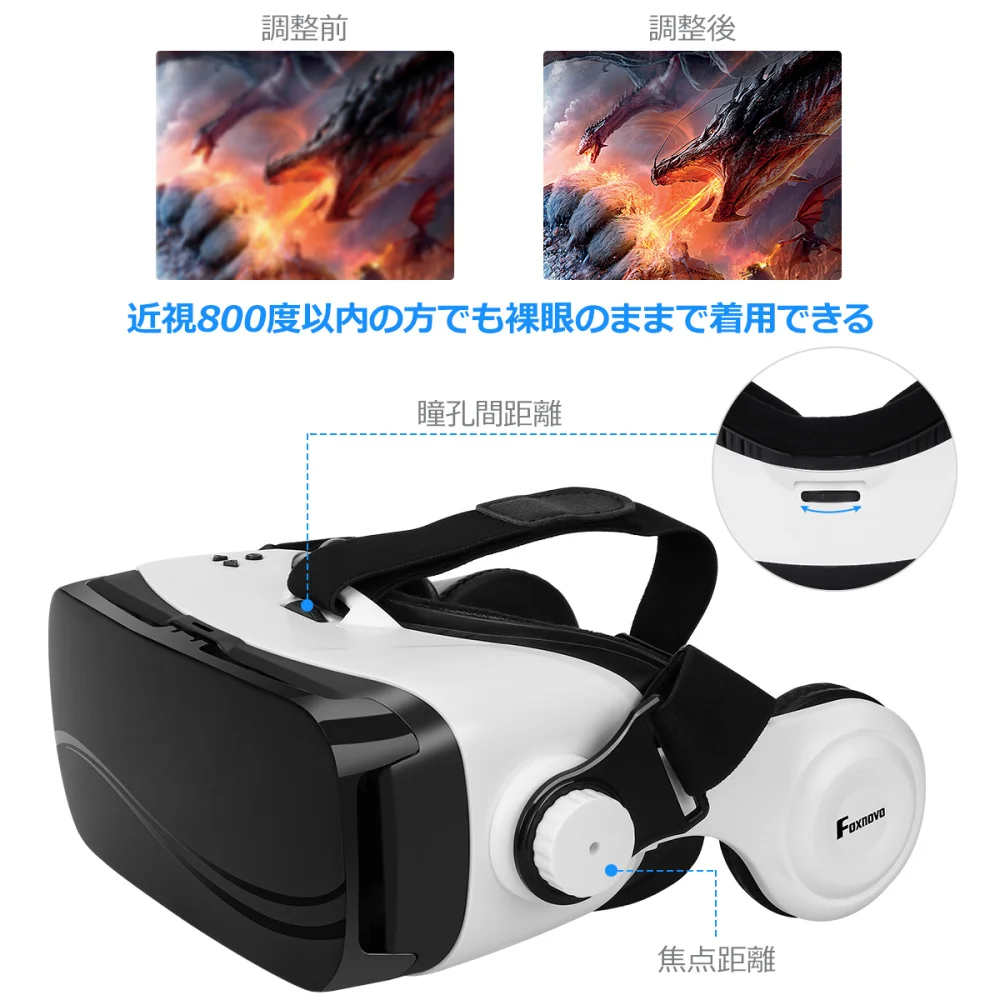

Virtual Reality Headset 3D Smartphone VR Goggles for 3D Movies Video Games with Stereo Headphones and Adjustable Straps
