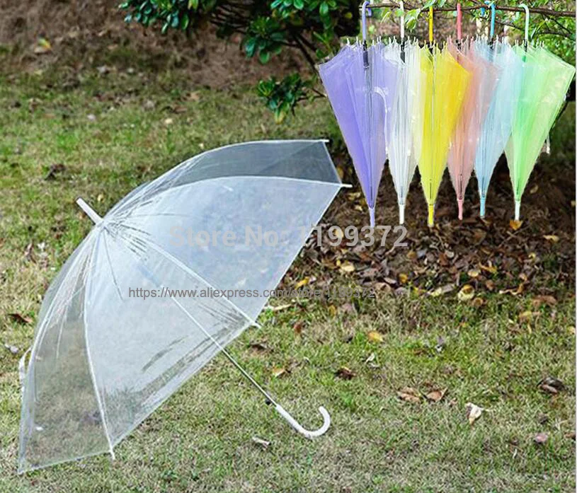 20 шт Прозрачные Зонтики из ПВХ зонтики с длинной ручкой непромокаемый зонтик