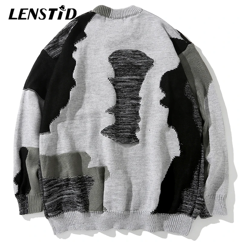 LENSTID Мужской трикотажный джемпер в стиле хип хоп камуфляжный лоскутный свитер