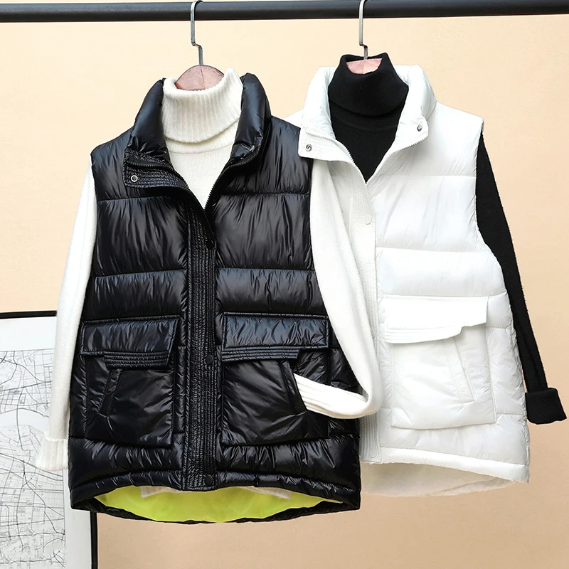 

Women's Waterproof Vest Bright Color Autumn Winter Vests Woman Warm Sleeveless Jacket Female Snowproof Waistcoat Ladies Vest