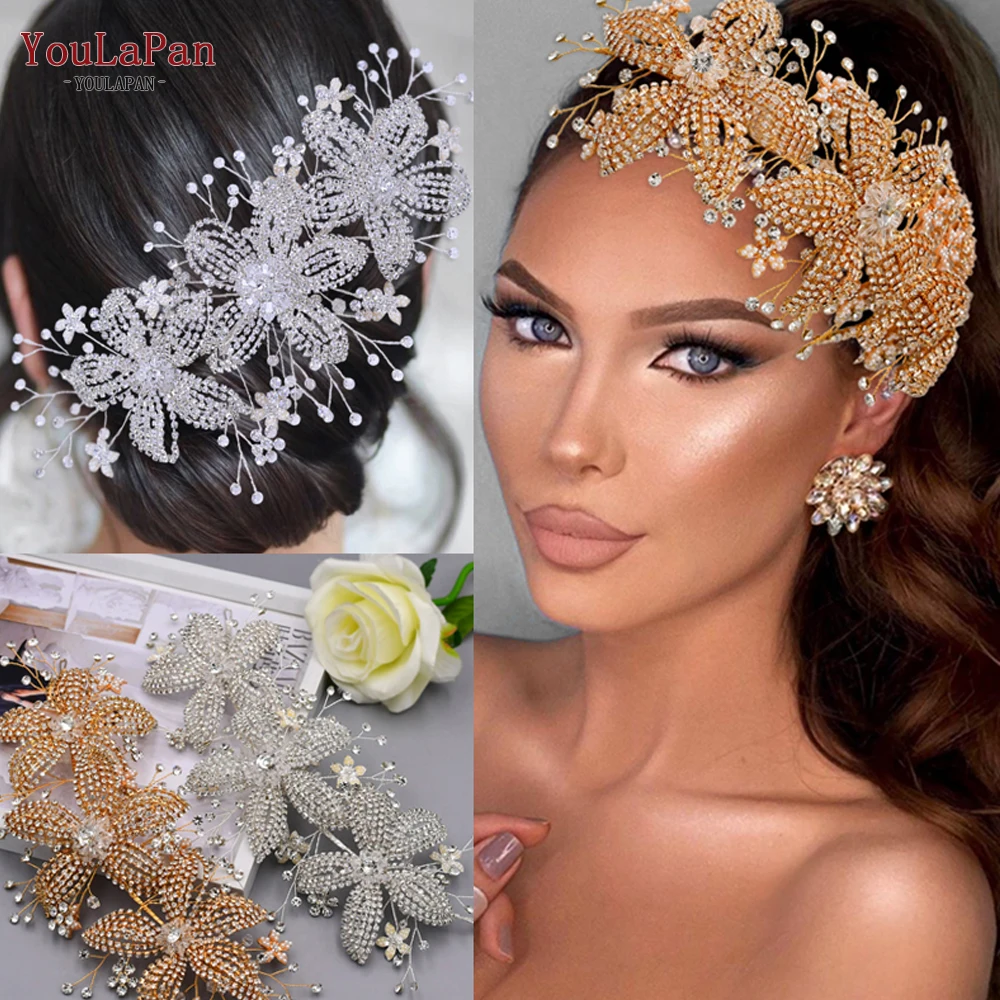 

YouLaPan HP252 Trendy Wedding Tiara Crown Diamond Chain Jewelry Flower Headdress Rhinestone Bridal Headband Hair Accessories