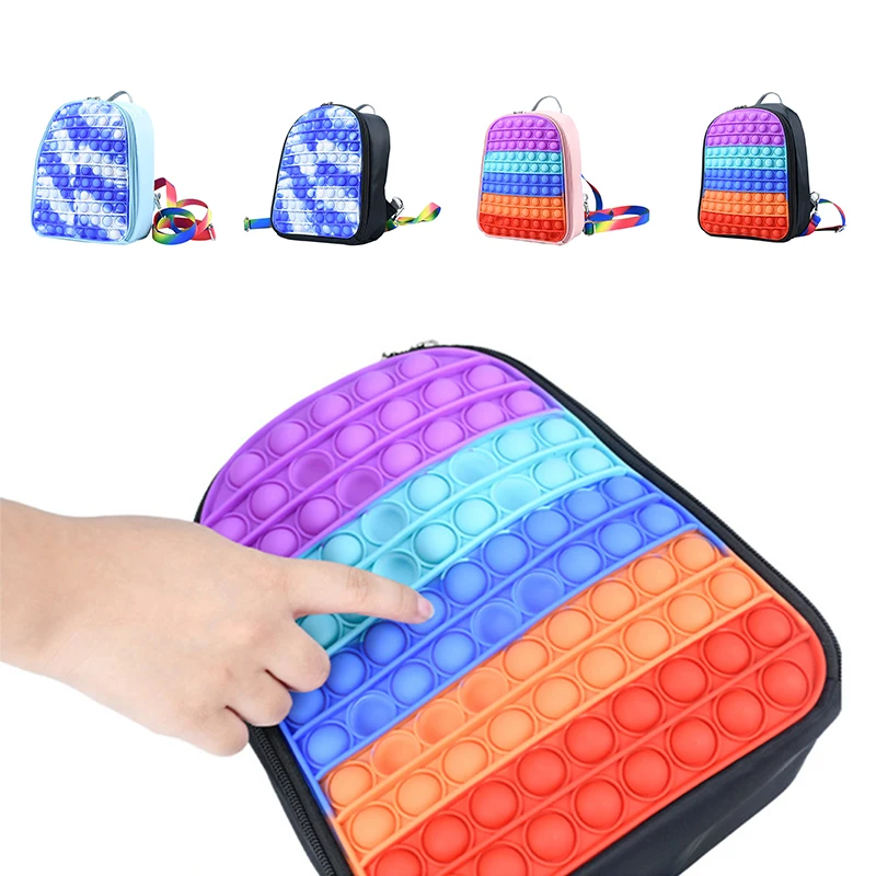 new backpack pop silicone push bubble backpack student bag sensory anti stress pops boy girl backpack children relax fidget toys free global shipping