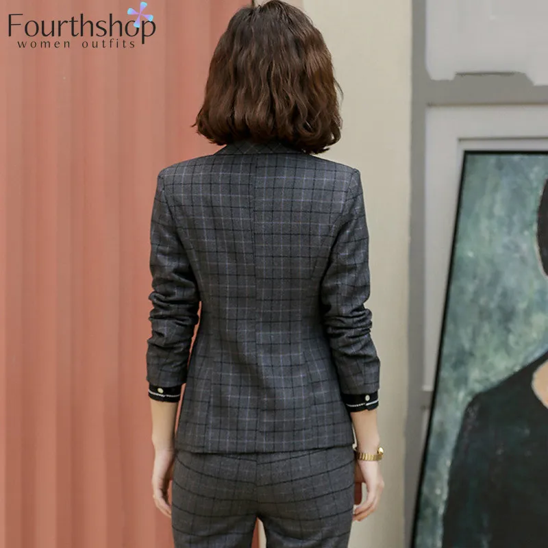 Костюм брючный женский в клетку модный офисный деловой костюм из 2 предметов с