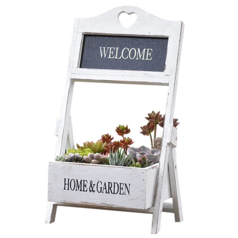 Деревянная складная полка для цветов под старину зеленая с белым буквенным