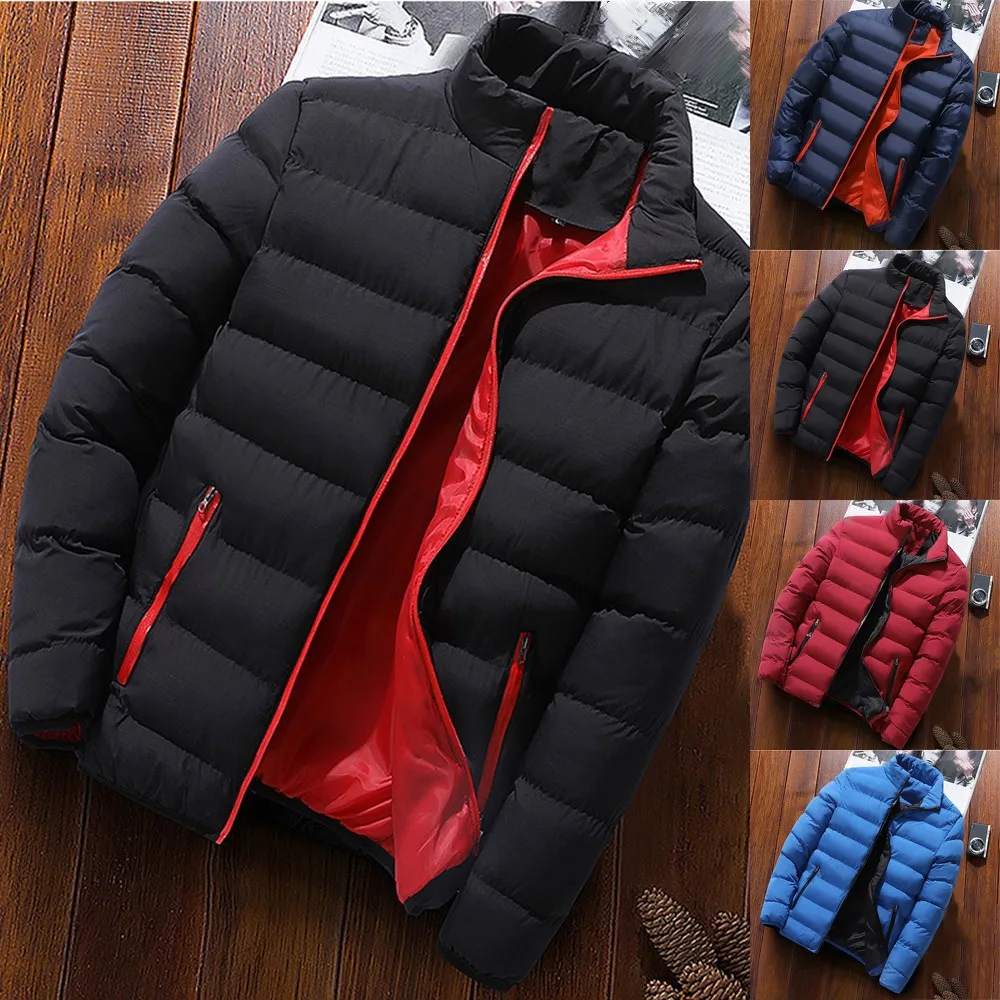 

Warm Thick Parka Jackets Men Windbreaker Men's Quilted Padded Puffer Casual Zip Up Winter Bomber Stand Collar Coats Outwear