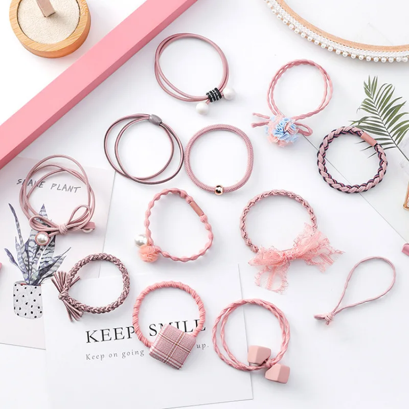 

12PCS/box Girls Elastic Hairbands with Box Lace Bow Hairpin Sweet Daily Hair Rope Multi-style Simple Hair Bands Hair Accessories