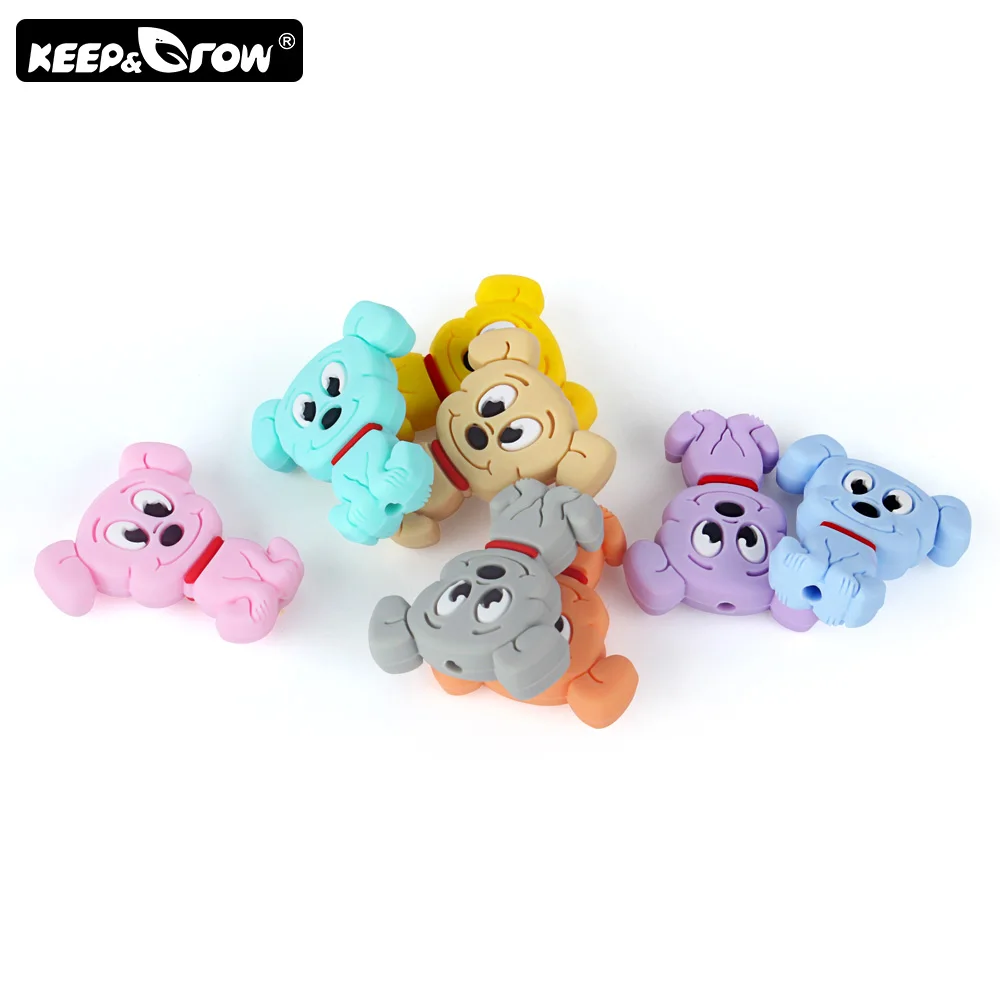 Keep&Grow, 10 шт., мини силиконовые бусины в виде собаки из мультфильма, грызуны, Детские Прорезыватели, бусы, сделай сам, прорезыватели, ожерелье, силиконовые детские товары
