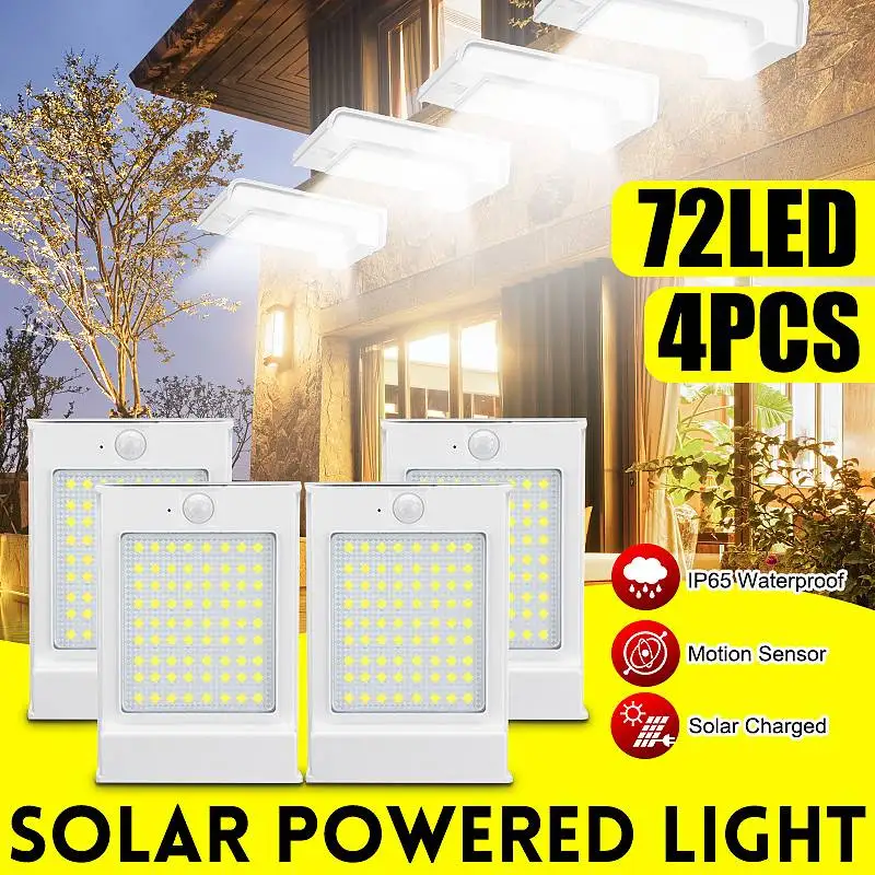 

4Pcs 72LED Solar Power Outdoor Street Light PIR Motion Sensor Remote Control Street Lamps Security Lamp Waterproof Wall Lights