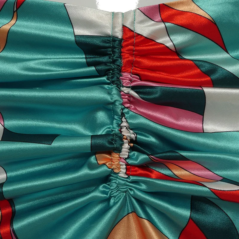 

Women Summer Skirts Printing Sleeveless Dress Bow Mid-length Skirt Suits Bandage Backless Halter Sexy Bodycon Top Two Pieces