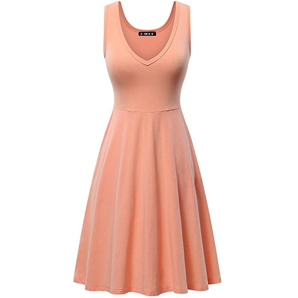 Женское плиссированное платье Casul летнее однотонное без рукавов с v-образным
