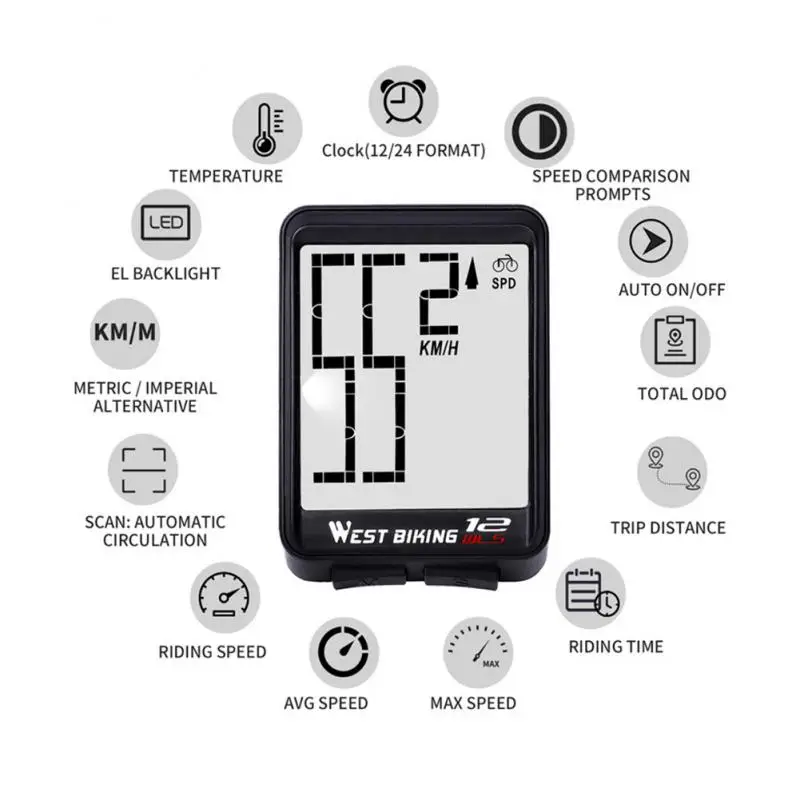 Waterproof Bicycle Computer Wireless Large Character Code Table MTB Bike Cycling Odometer Stopwatch Speedometer LED Digital | Спорт и