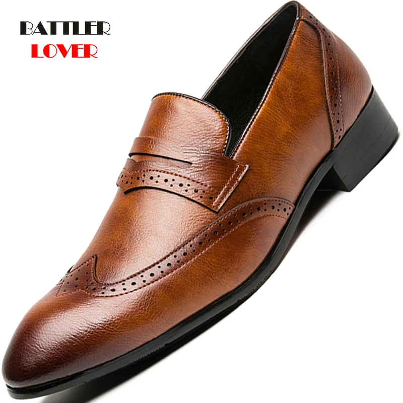 

Men Classic Casual Bullock Shoes 2021 New Brand Leather Loafers for Male Pointed Toe Formal Wedding Outdoor Brogue Shoes Size 46