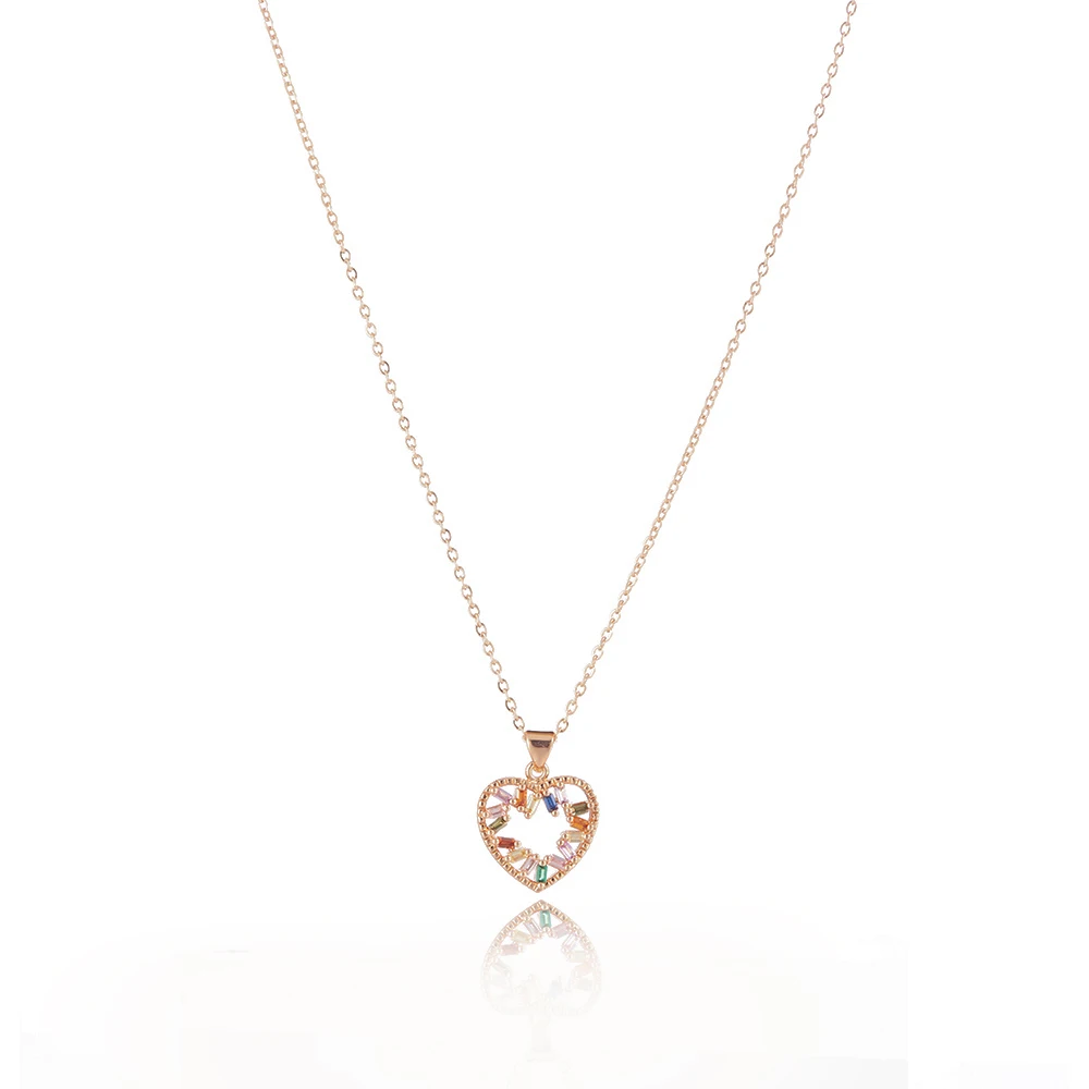 Женское Ожерелье с радужным цирконием разноцветная подвеска в виде сердца из