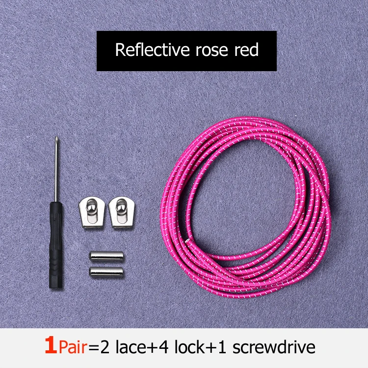 reflective rose red Шнурки без завязок эластичные шнурки для обуви с металлическим замком для кроссовок, походных ботинок или спортивной обуви для бега и тенниса - Цвет: reflective rose red