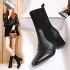 Женские ботинки-носки, Модные ботильоны с квадратным носком и высоким квадратным каблуком, женская обувь, ботинки-лодочки