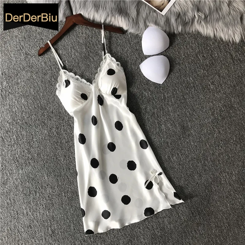 Ночное платье из искусственного шелка женская ночная рубашка на бретелях