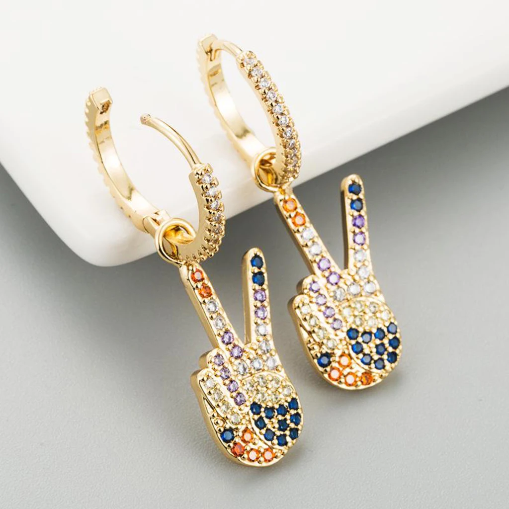 

1 Pair V Hands Cute Gold Plated Stud Earring Jewelry Rhinestone Drop Set