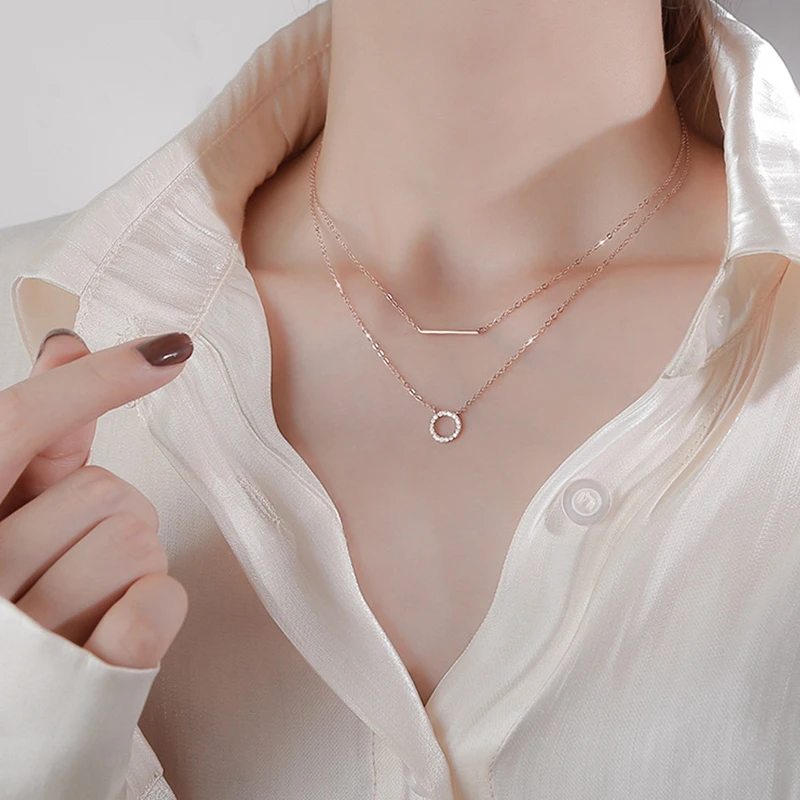 

New Simple Temperament Double Layer Garland Pendant Necklace Cold Wind Fashion Clavicle Chain For Women Fashion Jewelry COSYOO
