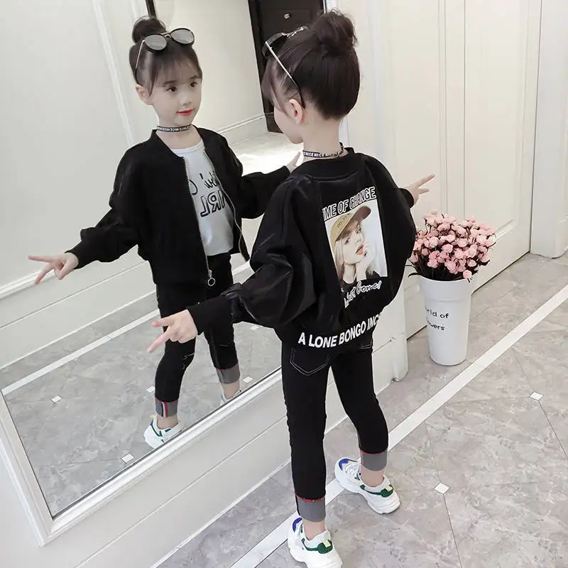 2020 Spring Autumn Thick Girls Jackets bird Kids Outerwear Letter Sport Hoodied Coats Children Clothing Teenager Trench Coat | Детская