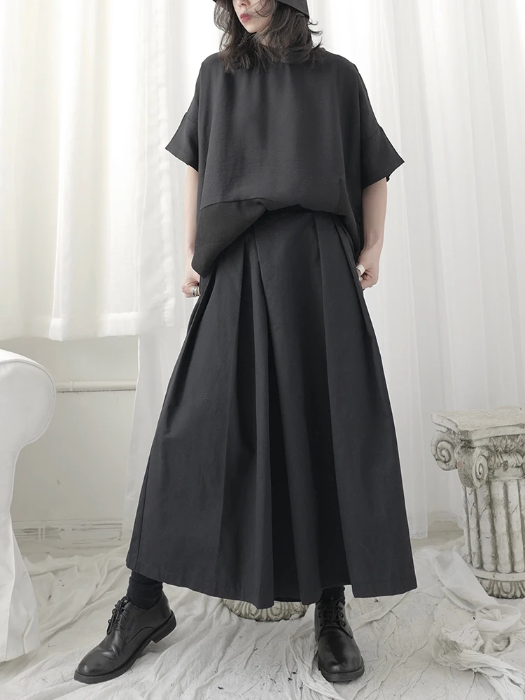 Yamamoto Black Capri Pants, high-waisted woman, slim, irregular, Japanese wide-legged Pants